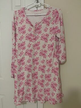 Sweet Honey Pink Rose Print Long Sleeve Nightshirt size M